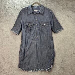 Trina Turk Womens Size 10 Shirt Dress Linen Blend Raw Hem Pockets Casual Coastal